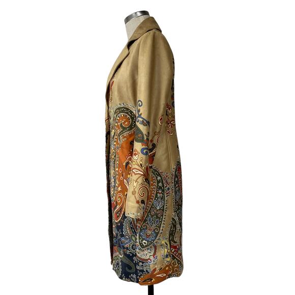 Chicos Womens Size 00 Topper Paisley Print Faux Suede Rattan Coat - Picture 3 of 9